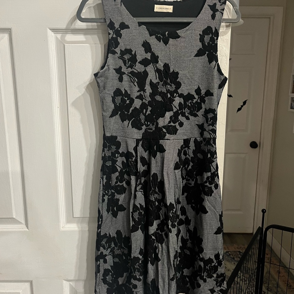 Crescent Black Floral on Gray Midi Dress